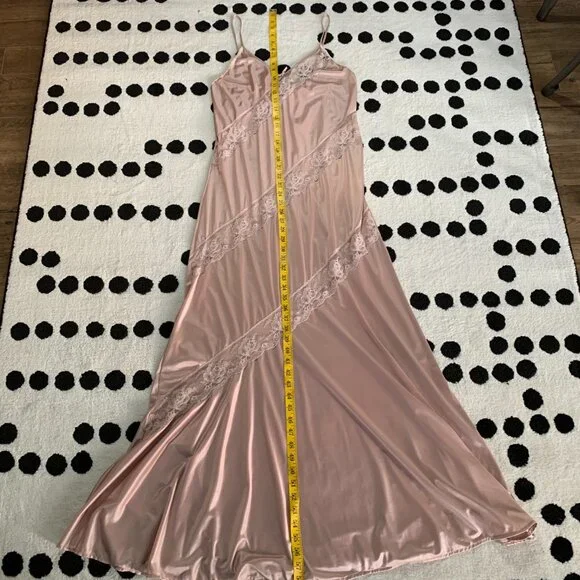 Vintage Y2K 90s Satin Sheer Lace Long Maxi Lingerie Slip Dress Nightgown - Picture 15 of 16